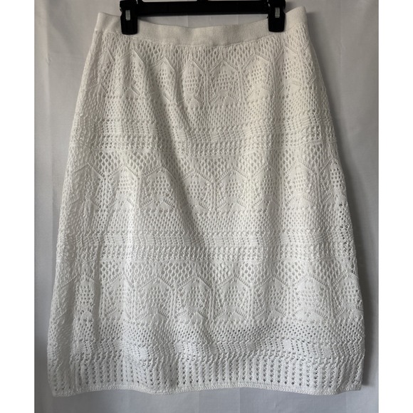Liz Claiborne Dresses & Skirts - Liz‎ Claiborne Skirt Womens Med White Crochet Lace Midi Capsule Coastal Minimal